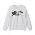 Front view of Ash crewneck sweatshirt with black large ‘SIMPLY BLESSED’ text across chest