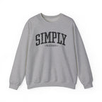 Front view of Sport Grey crewneck sweatshirt with black large ‘SIMPLY BLESSED’ text across chest