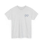 Front view of Ash color t-shirt with blue '99' graphic on left chest