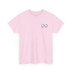 Front view of t-shirt in the color light pink with a blue '99' graphic on the left chest