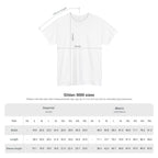 Measurement size chart for Gildan 5000 unisex t-shirts