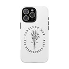 White iPhone case with black floral graphic and Luke 12:27 Bible verse displayed on an iPhone 16 Pro Max