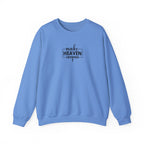 Front view Carolina Blue crewneck sweatshirt with black text ‘Make Heaven Crowded’ on middle chest