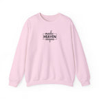 Front view Light Pink crewneck sweatshirt with black text ‘Make Heaven Crowded’ on middle chest