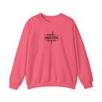 Front view Safety Pink crewneck sweatshirt with black text ‘Make Heaven Crowded’ on middle chest