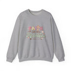 Front view Sport Grey crewneck sweatshirt colorful graphic and text saying ‘Faith Can Move Mountains’
