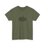 Front view of Military Green t-shirt with black text Make Heaven Crowded centered on chest