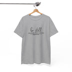 Front view of Sport Grey t-shirt with black text Be Still And Know That I Am God Psalm 46:10 centered on chest. Shirt is displayed on a hanger.