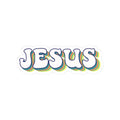 Sticker with retro-style text saying JESUS