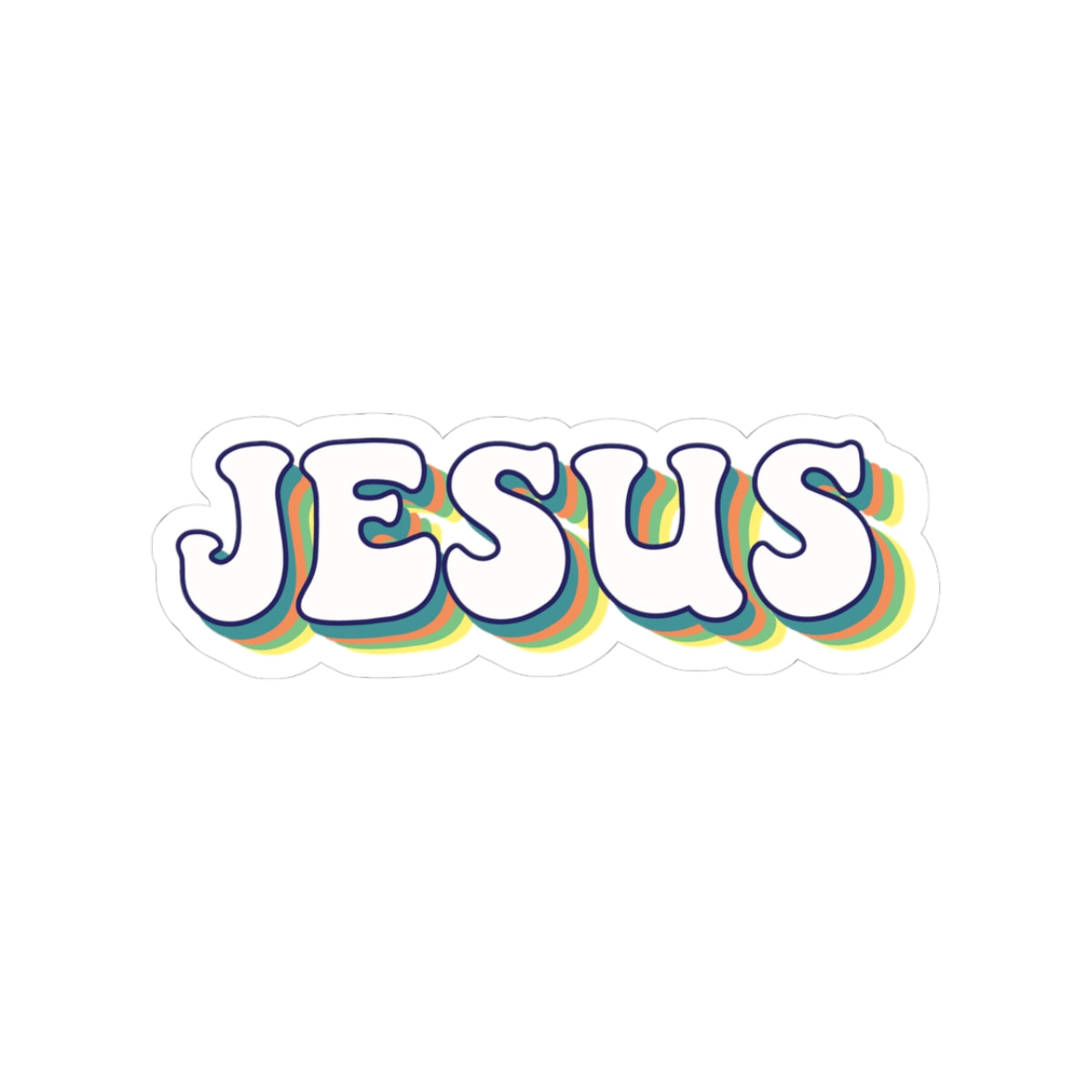 Sticker with retro-style text saying JESUS